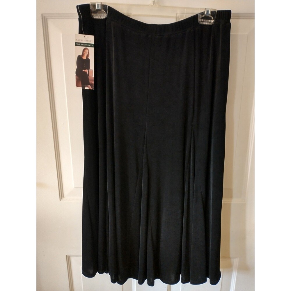 Vintage Laura Ashley Black A-Line Knee Length Pull On Knit Pleated Skirt